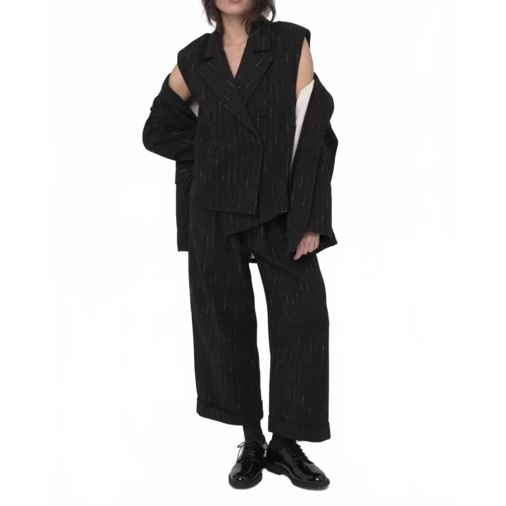 NEW BACI striped blazer vest in black with ivory stripe
